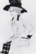 Egon Schiele Portrait of a woman with a large hat oil painting artist