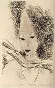 Marie Laurencin Woman wearing the big hat oil painting artist