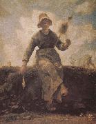 Jean Francois Millet The girl weave oil painting artist