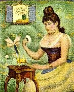 Georges Seurat ung kvinna som pudrar sig oil painting artist