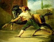 Theodore   Gericault palefrenier retenant un cheval oil painting artist