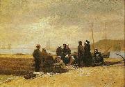 Jacques-Eugene Feyen Women and fishermen waiting for the boat oil painting artist