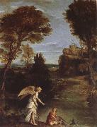 Domenichino Landscape with Tobias as far hold of the fish oil painting artist