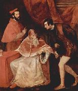 Titian Portrat des Papstes Paulus III mit Kardinal Alessandro Farnese und Herzog Ottavio Farnese. oil painting